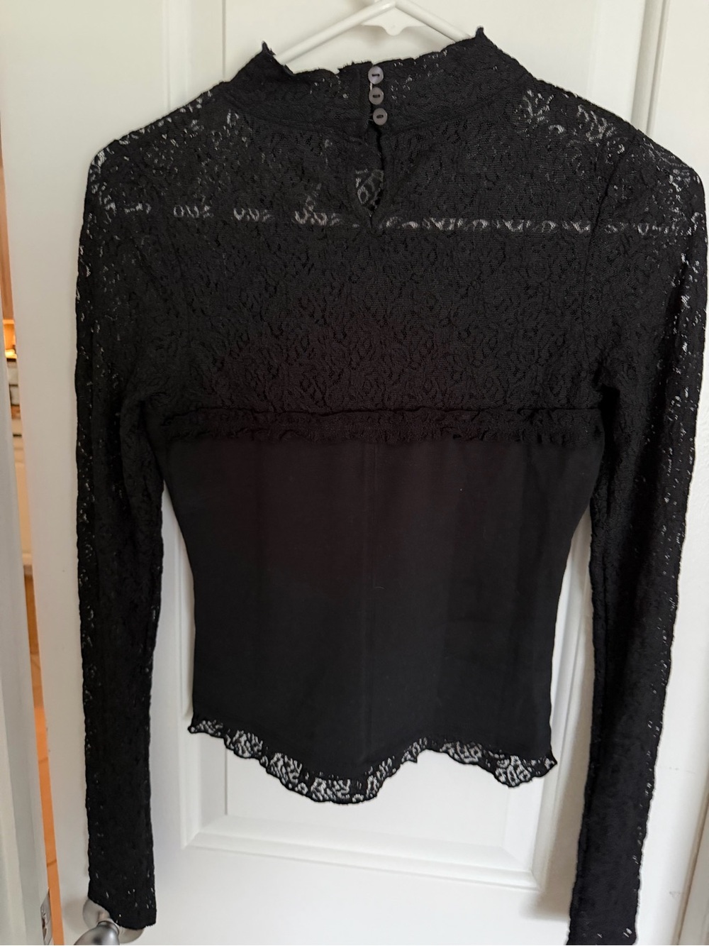 Free People Black Lace Long-Sleeve High Neck Top